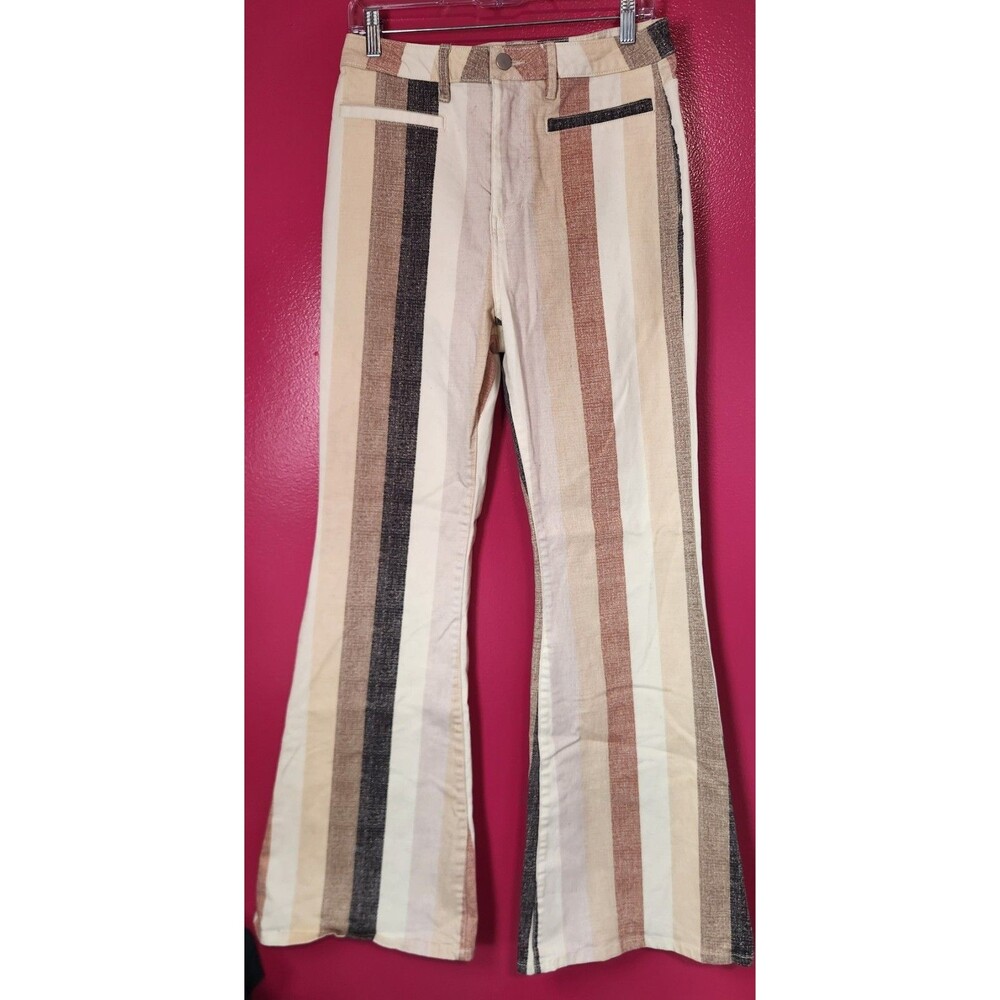Forever 21 Dark Gray/Cream/Pink Striped Jeans Women’s 30 Flare Leg Stretch